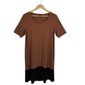 J. Jill Wearever Collection Brown Black Colorblock Short Sleeve A-Line Dress L